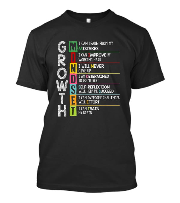 Growth Mindset Mistakes Improve Hard Work Never Give Up Determined Self Reflection Succeed Overcome Challenges Train Brain T-Shirt