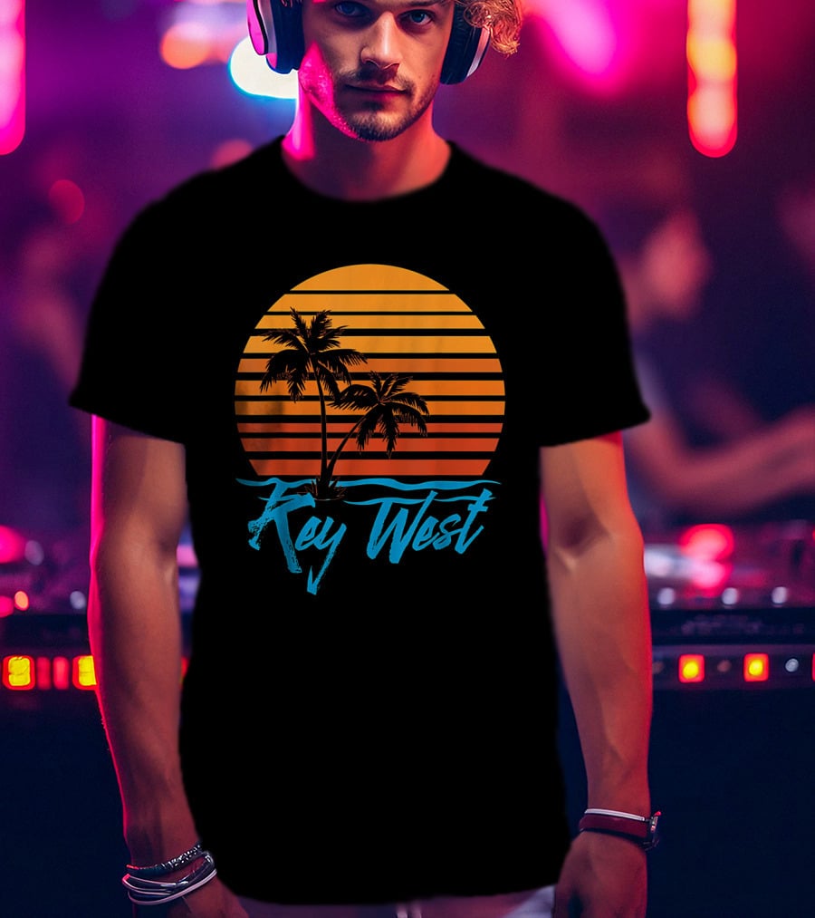 Key West Sunset Palm Trees Beach Vacation Tourist Retro Tropical T-Shirt