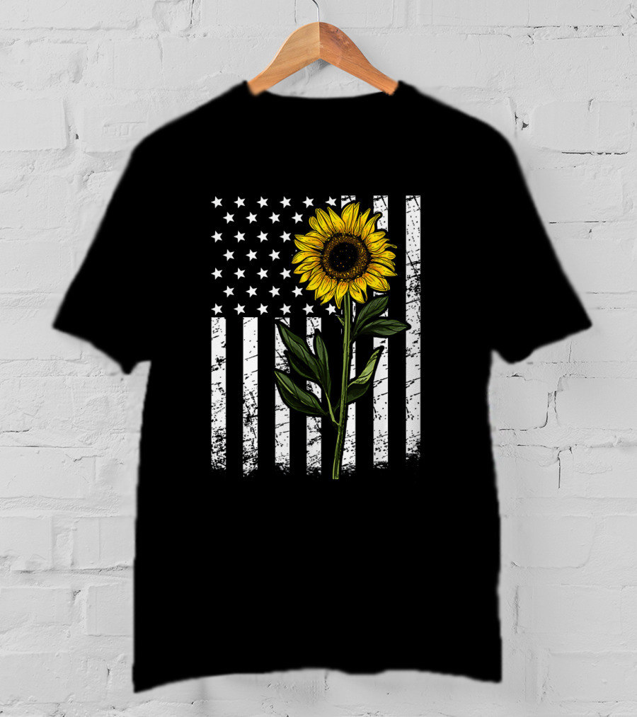 American Flag Sunflower Enthusiasts Patriotic T-Shirt