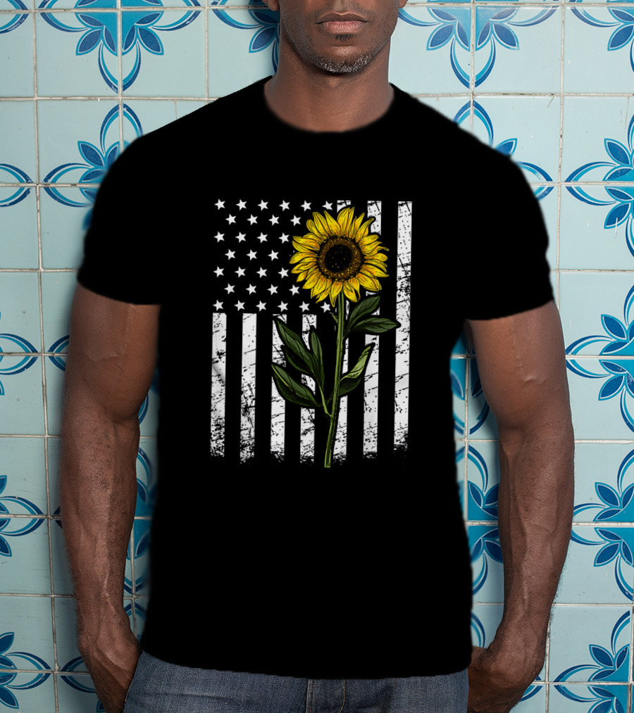 American Flag Sunflower Enthusiasts Patriotic T-Shirt