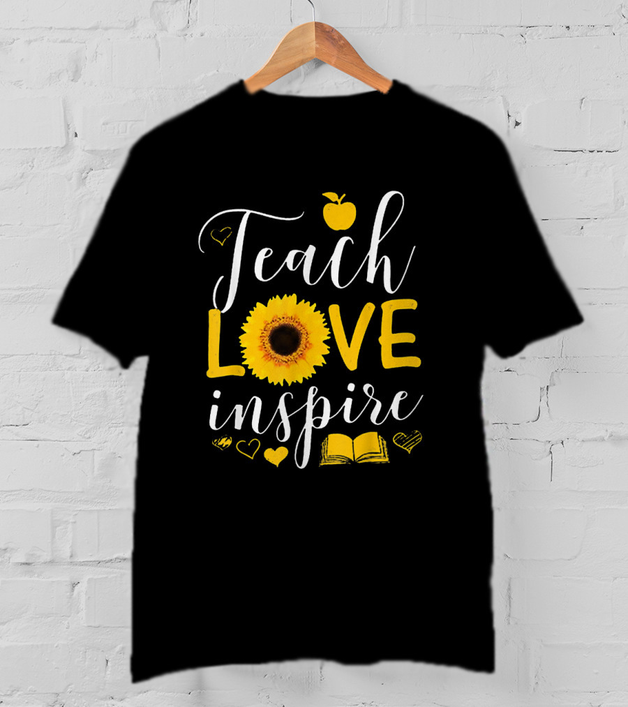 Teach Love Inspire Sunflower Heart Apple Book T-Shirt