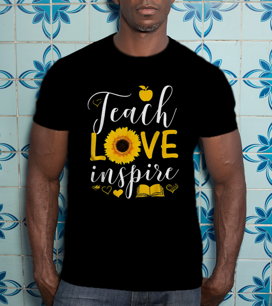 Teach Love Inspire Sunflower Heart Apple Book T-Shirt