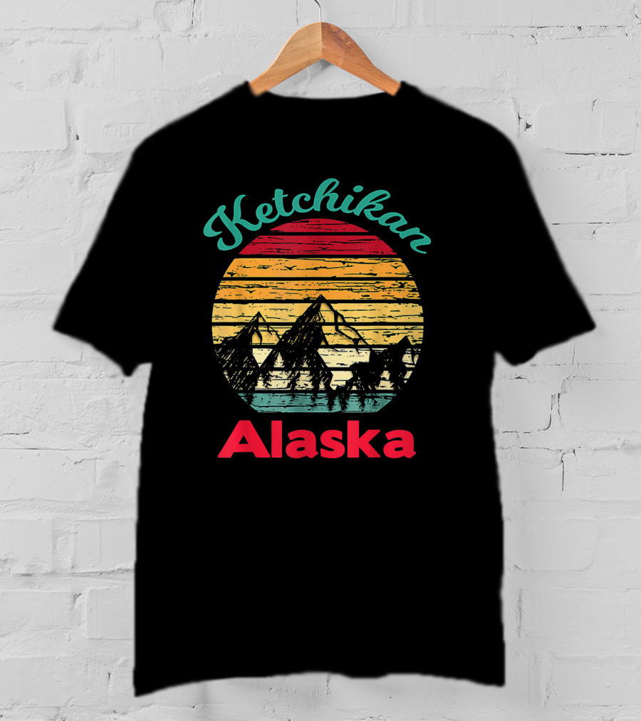 Ketchikan Alaska Retro Mountain Sunset Scenery T-Shirt