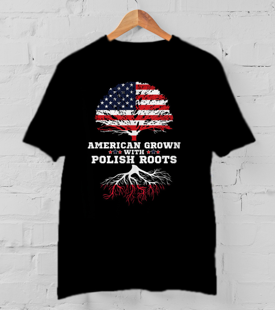 American Grown With Polish Roots Flag Tree T-Shirt