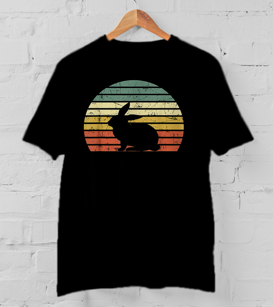 Retro Sunset Silhouette Rabbit Vintage 70s T-Shirt