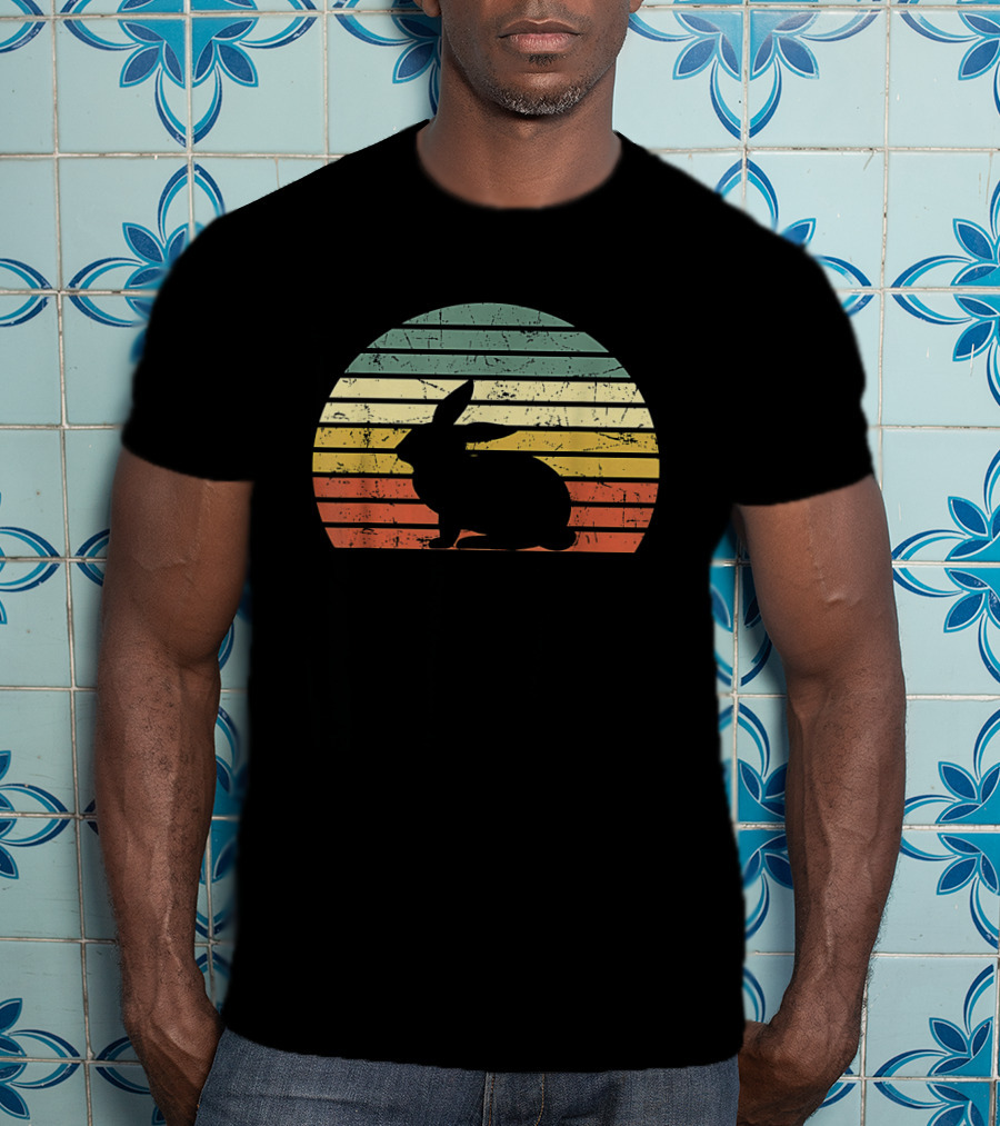 Retro Sunset Silhouette Rabbit Vintage 70s T-Shirt