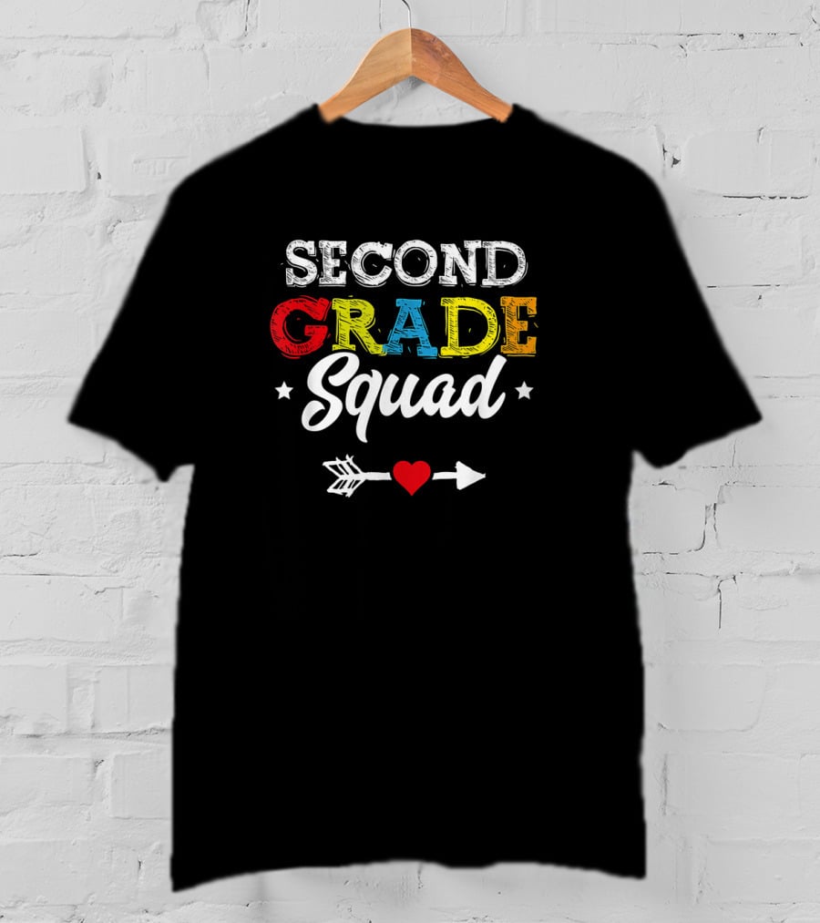 Second Grade Squad Colorful Back To School Teacher Student Kids Arrow Heart T-Shirt