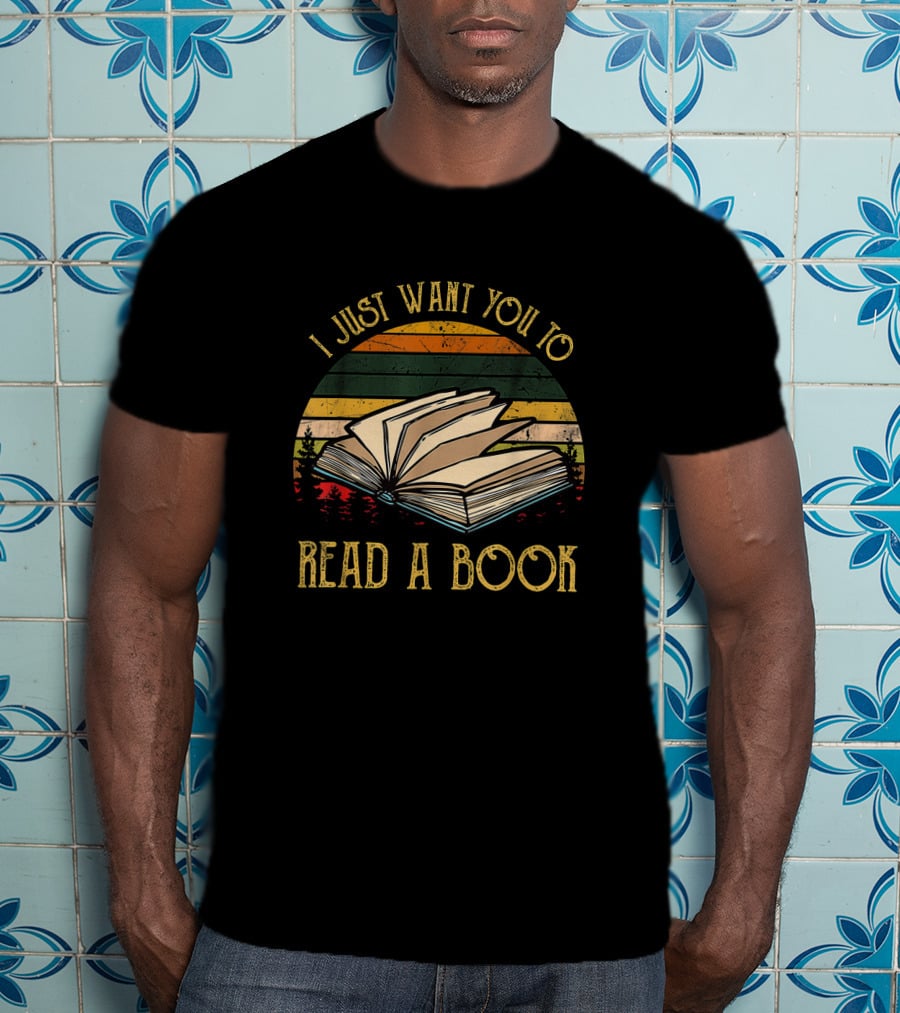 Vintage Sunset Aesthetic Book Lover I Just Want You To Read A Book T-Shirt