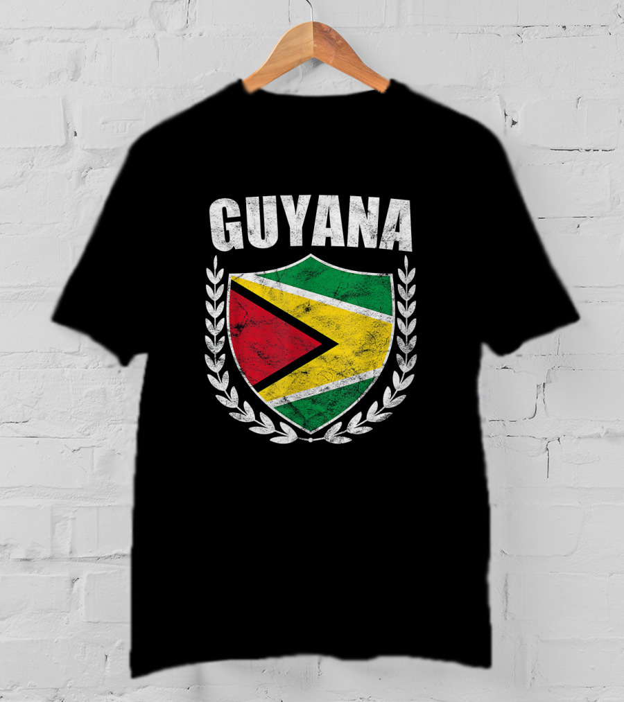 Guyana Flag Crest Emblem With Laurel Wreath T-Shirt