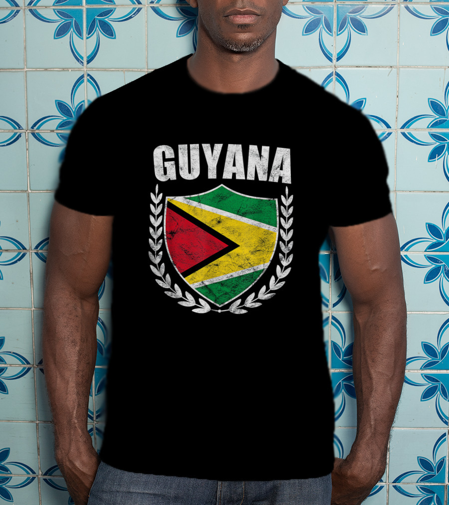 Guyana Flag Crest Emblem With Laurel Wreath T-Shirt