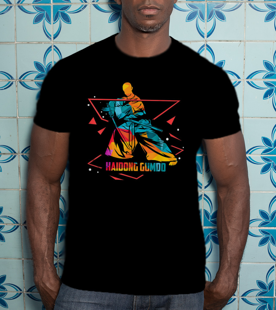 Haidong Gumdo Dynamic Martial Arts Illustration Rainbow Geometric T-Shirt