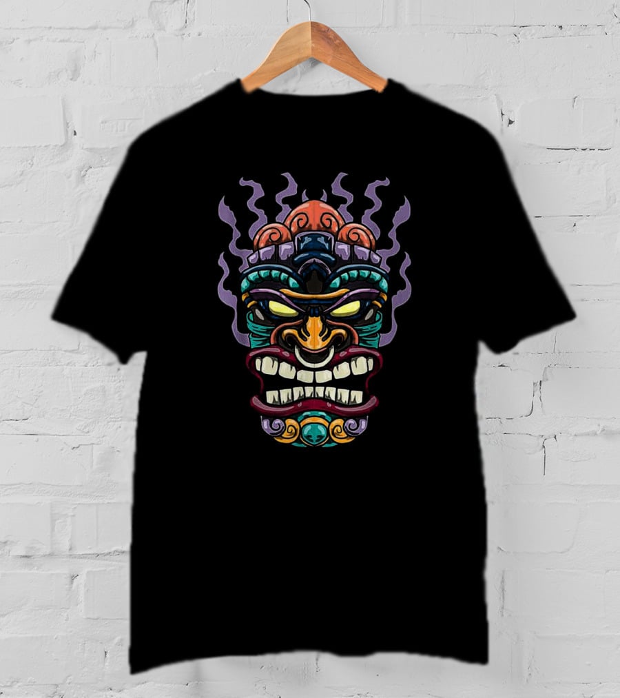 Tiki Totem Mask Hawaiian God Luau Talisman Cool Tribal Mythical T-Shirt