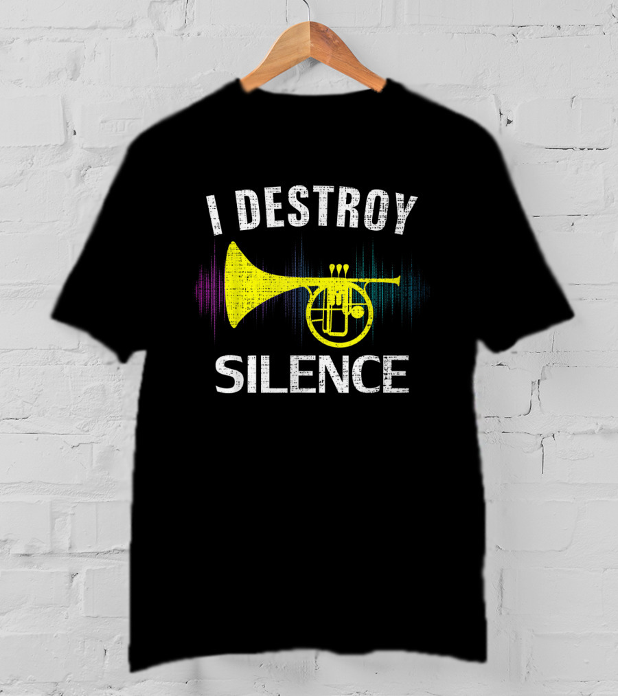 Vintage Mellophone I Destroy Silence Funny Orchestra Music Instrument Sound Waves T-Shirt