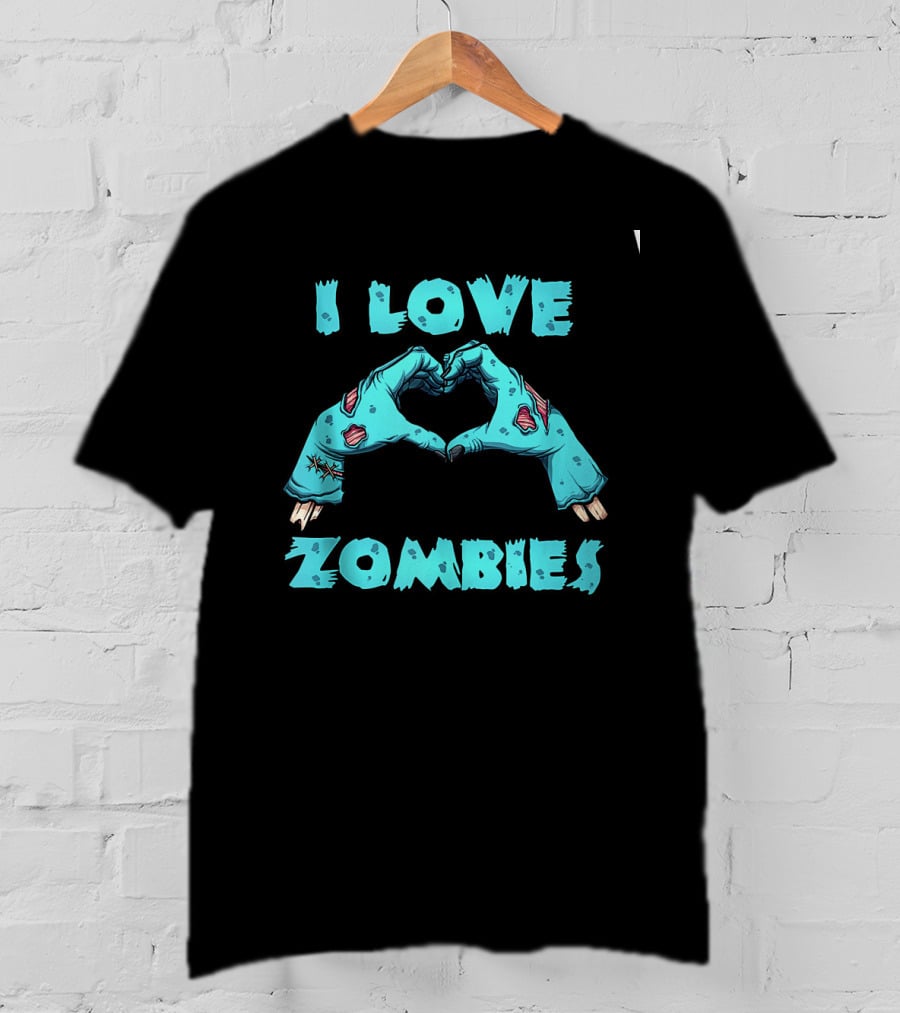 I Love Zombies Halloween Horror Funny Zombie Heart Hand Gesture T-Shirt