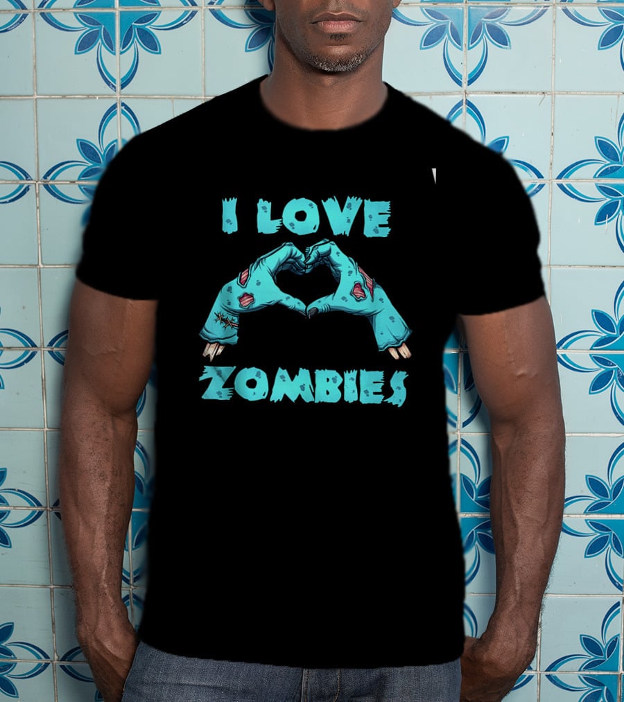 I Love Zombies Halloween Horror Funny Zombie Heart Hand Gesture T-Shirt
