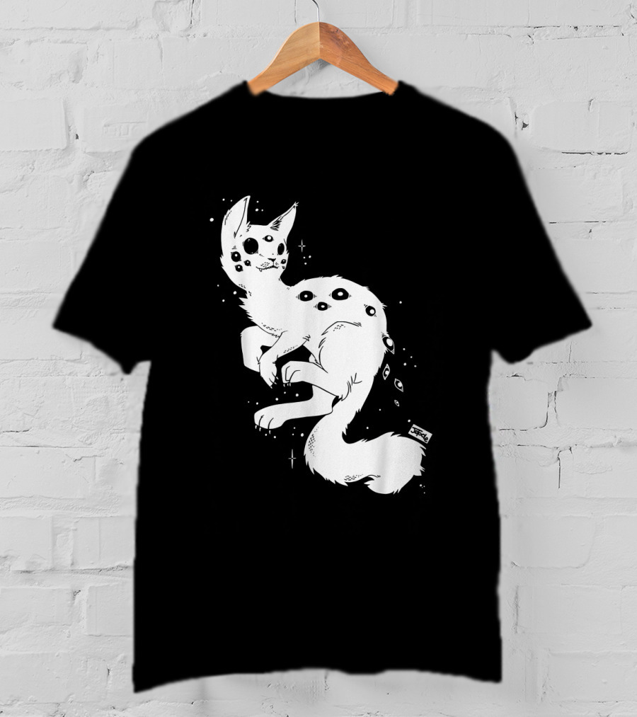 Creepy Cat Multi-Eyed Kawaii Kitty With Stars T-Shirt