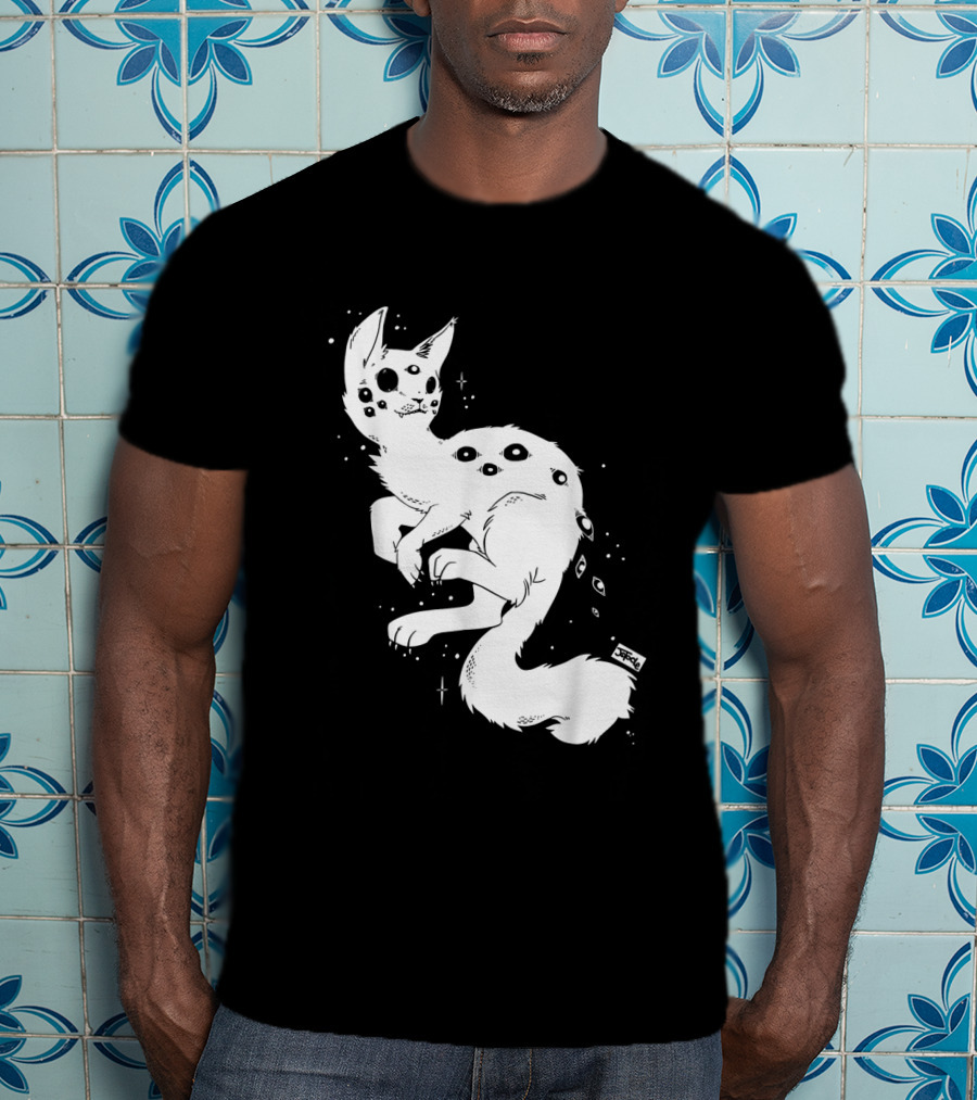 Creepy Cat Multi-Eyed Kawaii Kitty With Stars T-Shirt