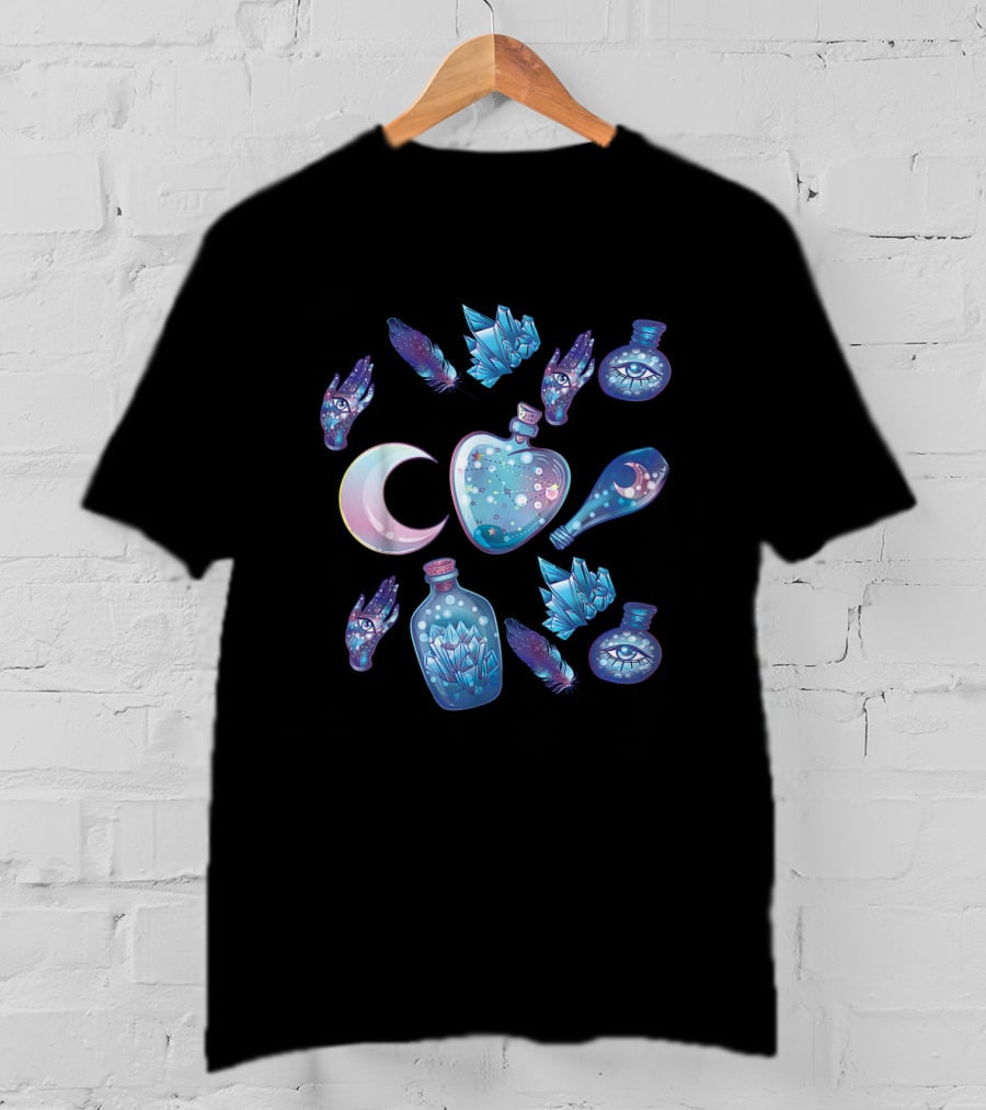 Pastel Goth Kawaii Crystal Moon And Mystical Energy Elements T-Shirt