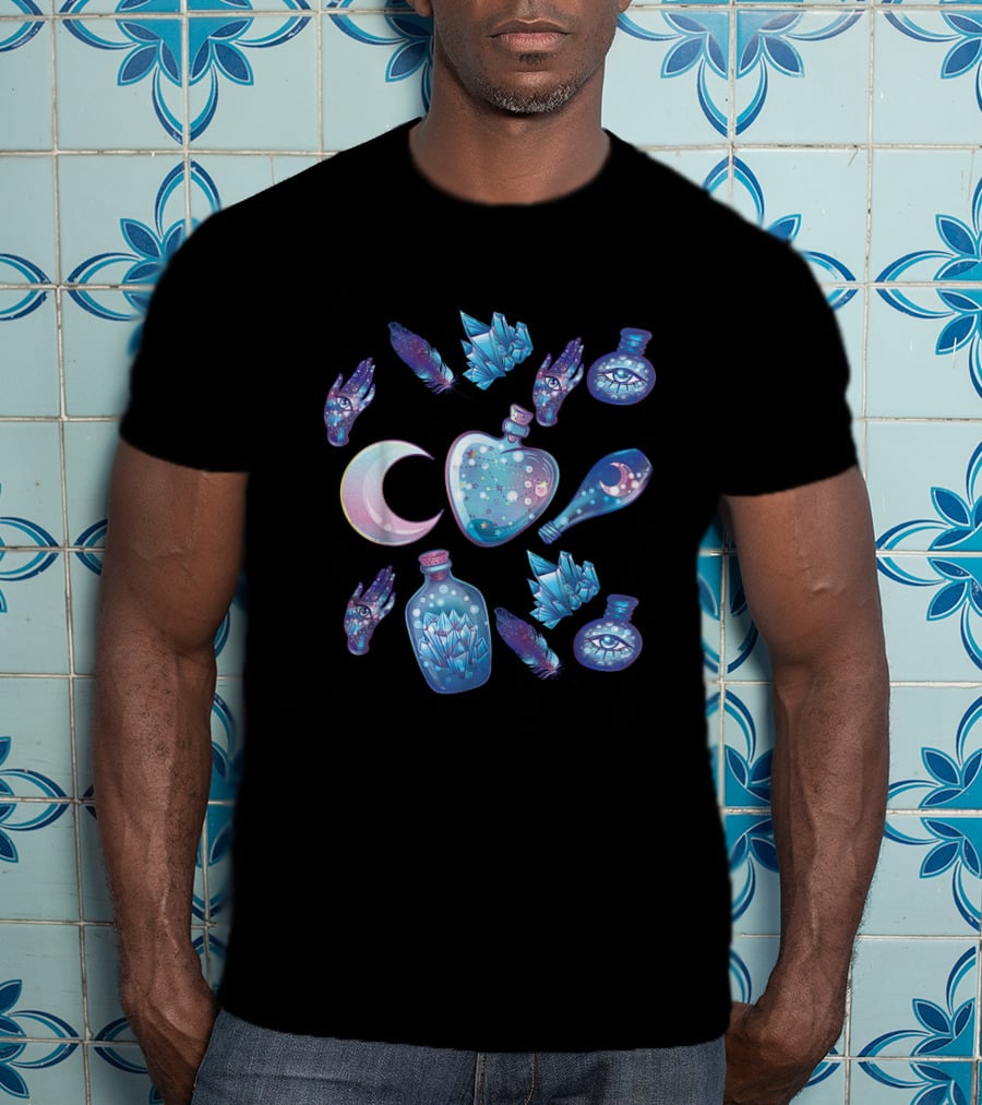 Pastel Goth Kawaii Crystal Moon And Mystical Energy Elements T-Shirt