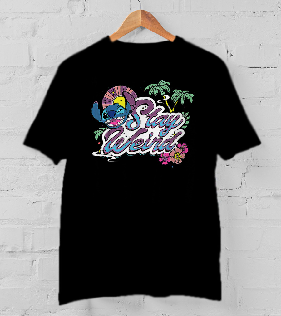 Disney Lilo And Stitch Stay Weird Tropical Vibes With Palm Trees And Hibiscus T-Shirt