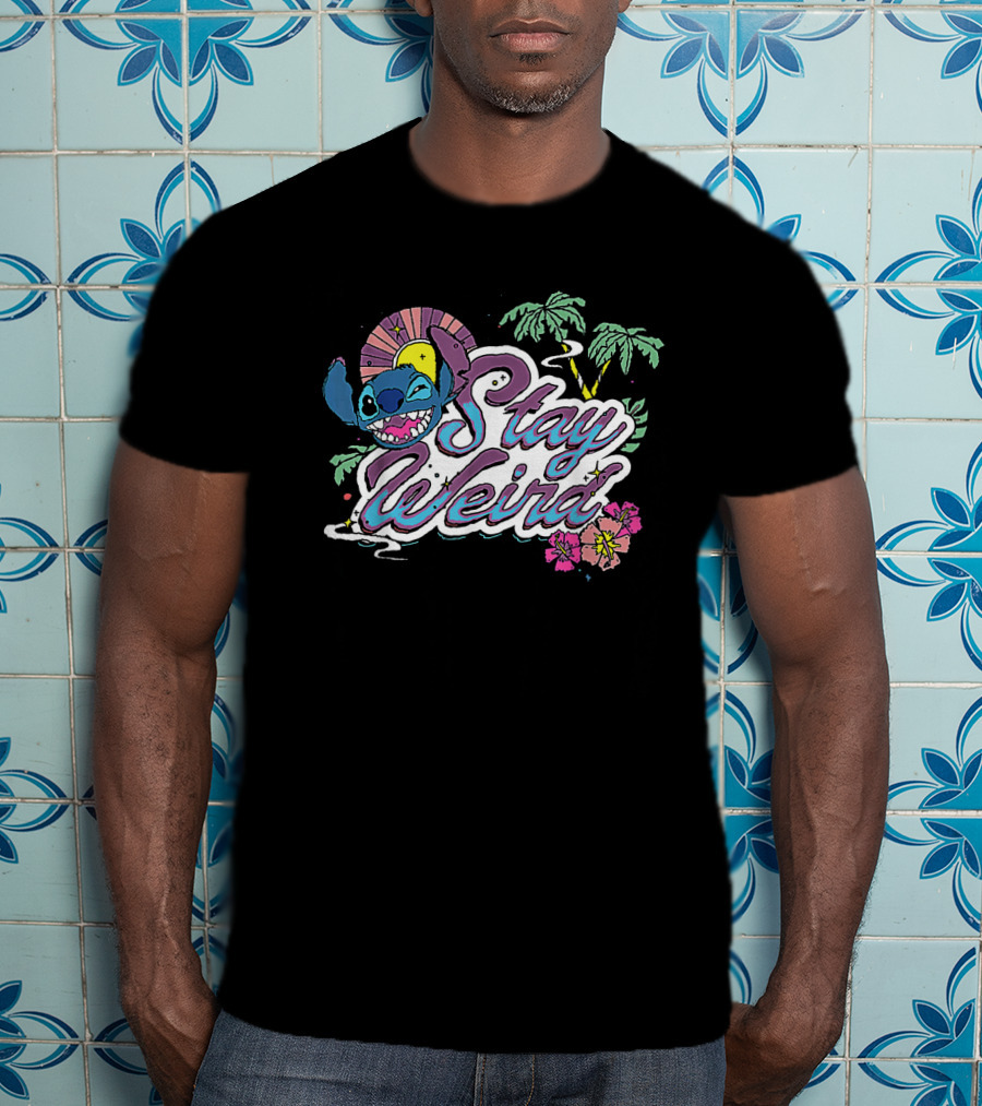 Disney Lilo And Stitch Stay Weird Tropical Vibes With Palm Trees And Hibiscus T-Shirt