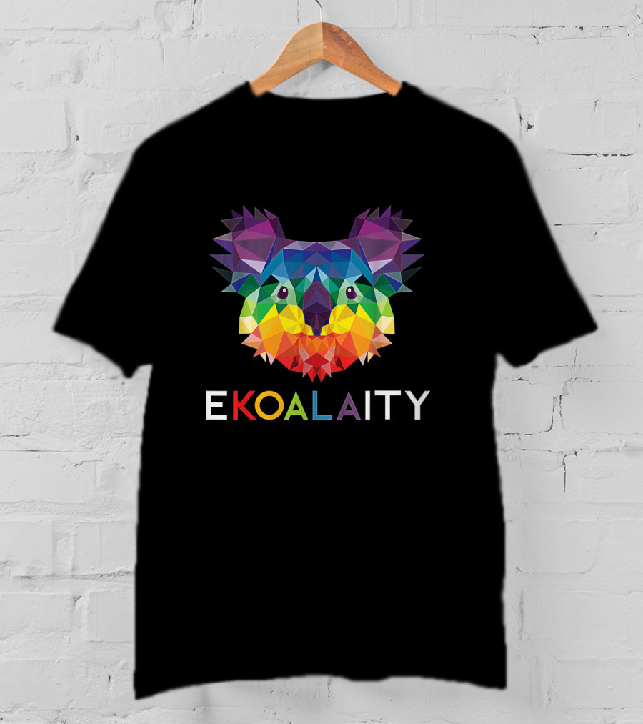 Colorful Geometric EKOALAITY Koala Face With Rainbow Pride Flag Text Elements T-Shirt