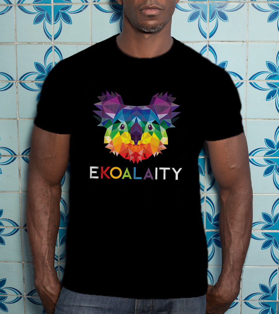 Colorful Geometric EKOALAITY Koala Face With Rainbow Pride Flag Text Elements T-Shirt