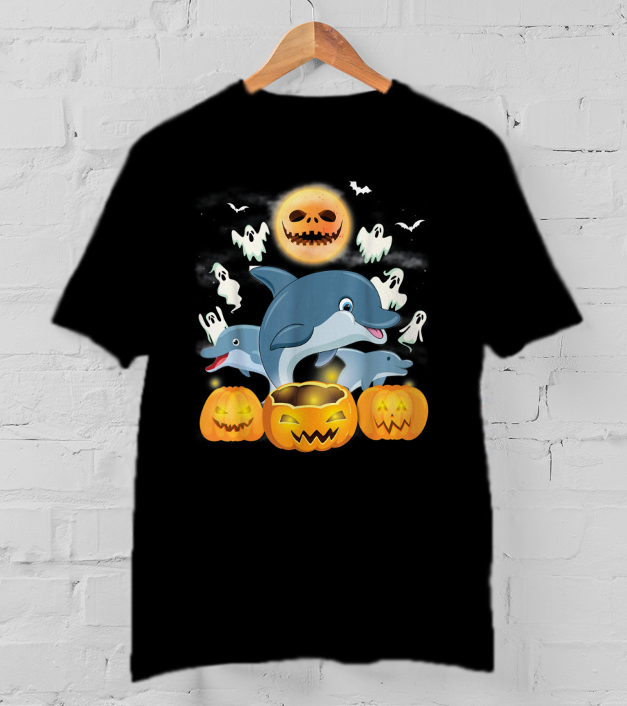 Team Dolphins Halloween Adventure Pumpkin Ghost Moon Bat Fun T-Shirt