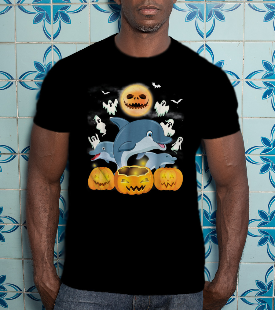 Team Dolphins Halloween Adventure Pumpkin Ghost Moon Bat Fun T-Shirt