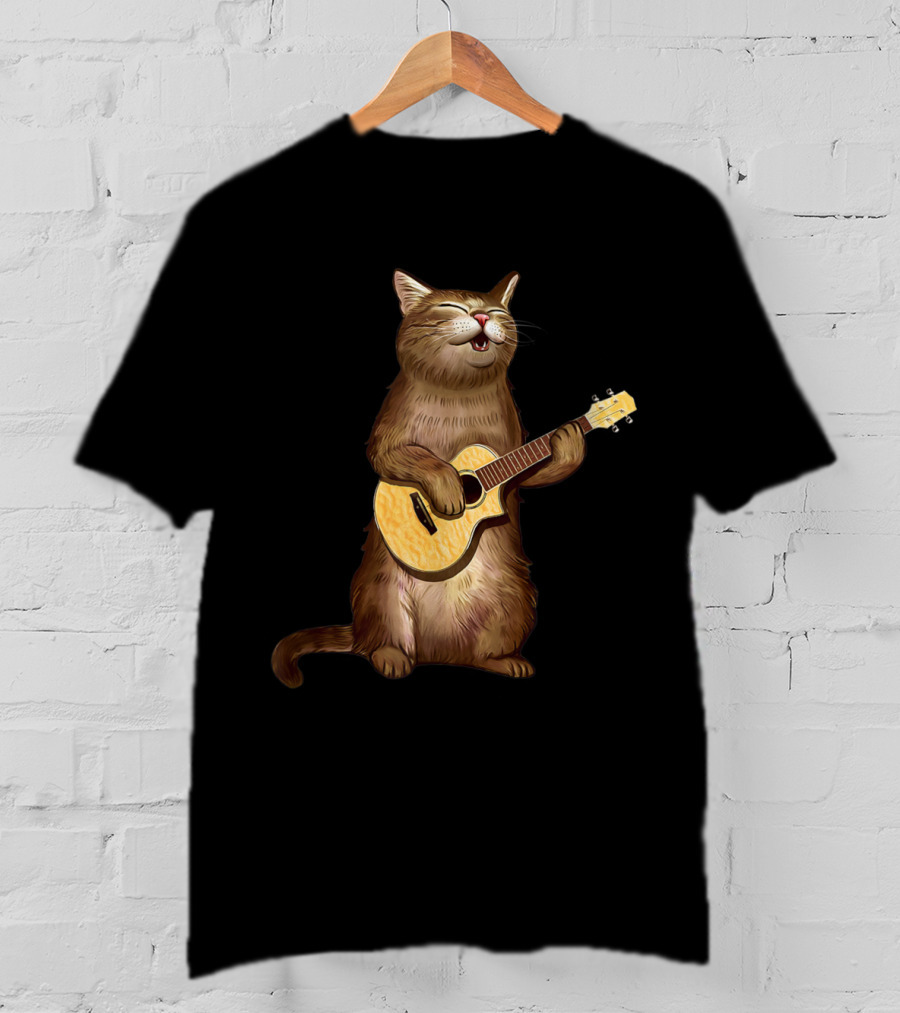 Cat Lovers Funny Cat Playing Ukulele T-Shirt