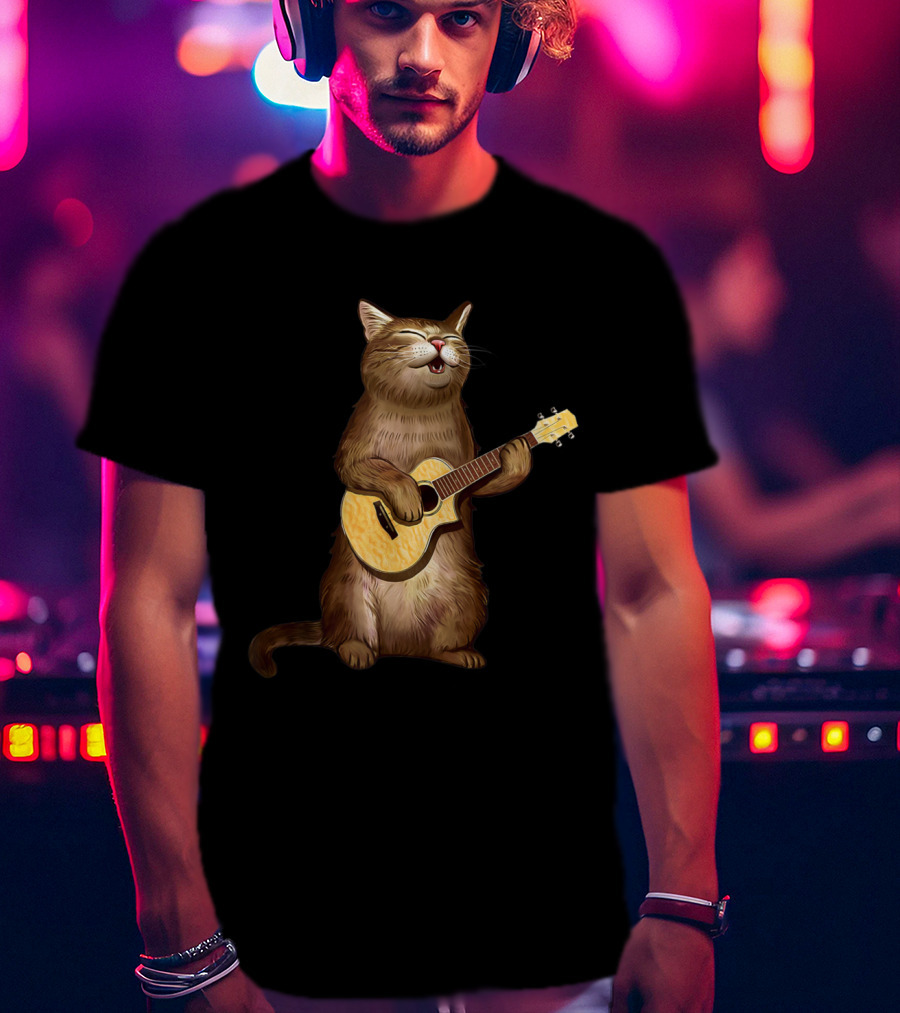 Cat Lovers Funny Cat Playing Ukulele T-Shirt