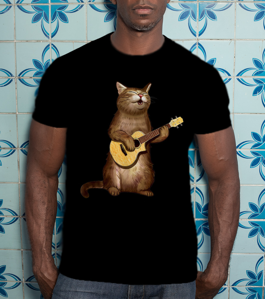 Cat Lovers Funny Cat Playing Ukulele T-Shirt