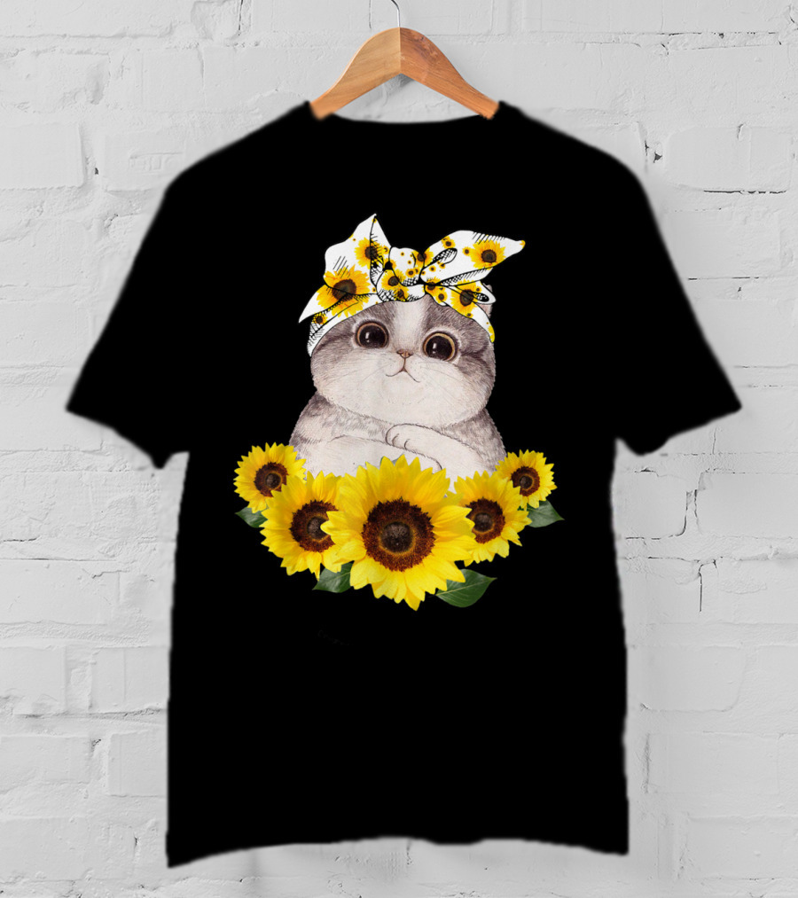 Sunflower Cat Headband Adorable Cats Lovers T-Shirt