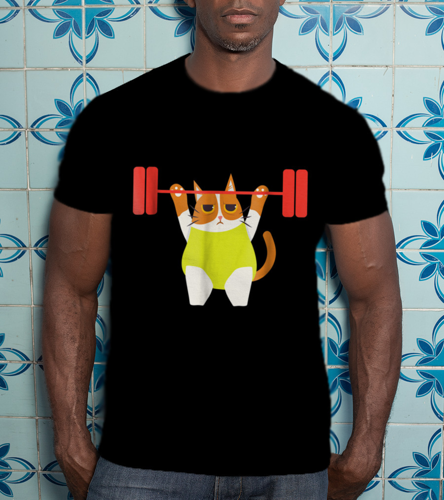 Playful Cat Weight Lifting Gym Humor For Fitness And Cat Lovers T-Shirt