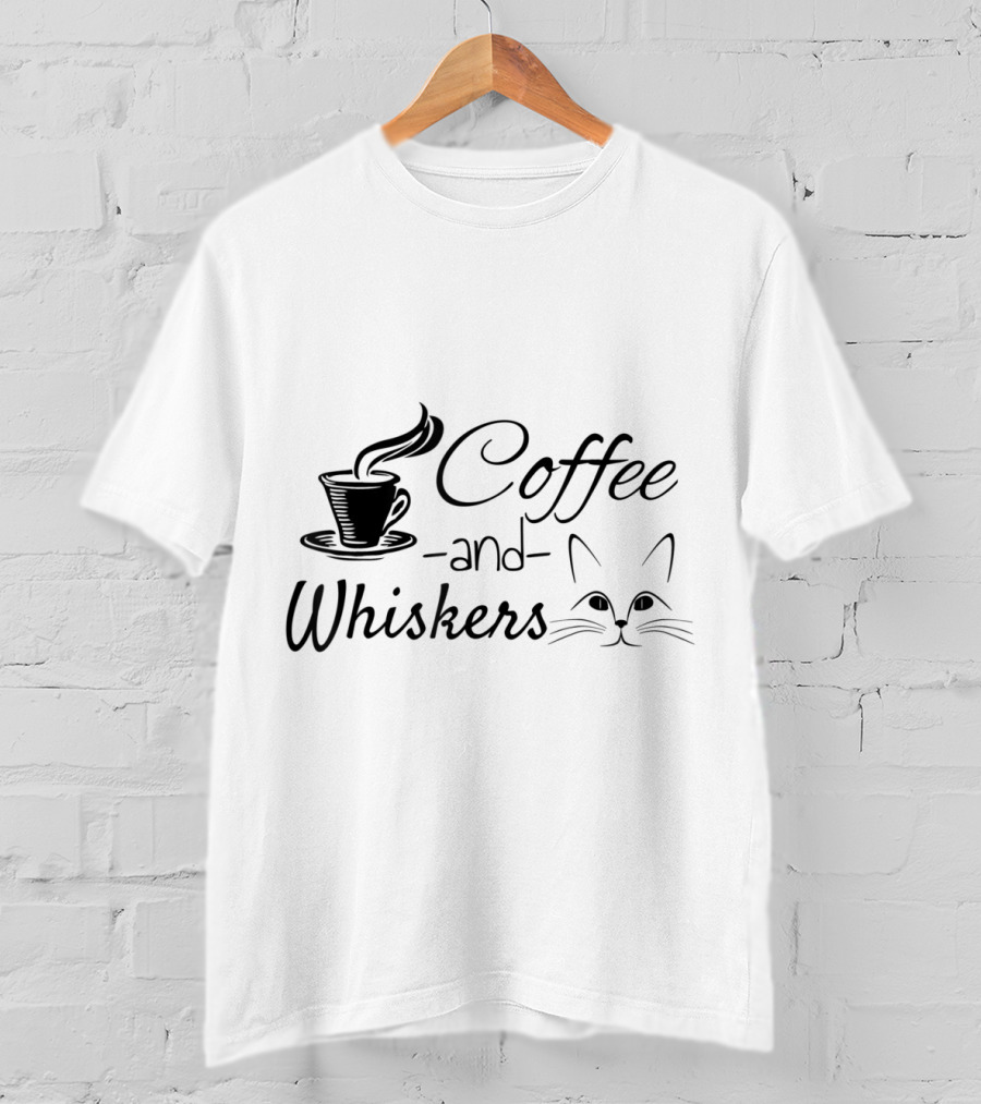 Coffee And Whiskers Cat Lovers Coffee Addict Feline Enthusiast T-Shirt