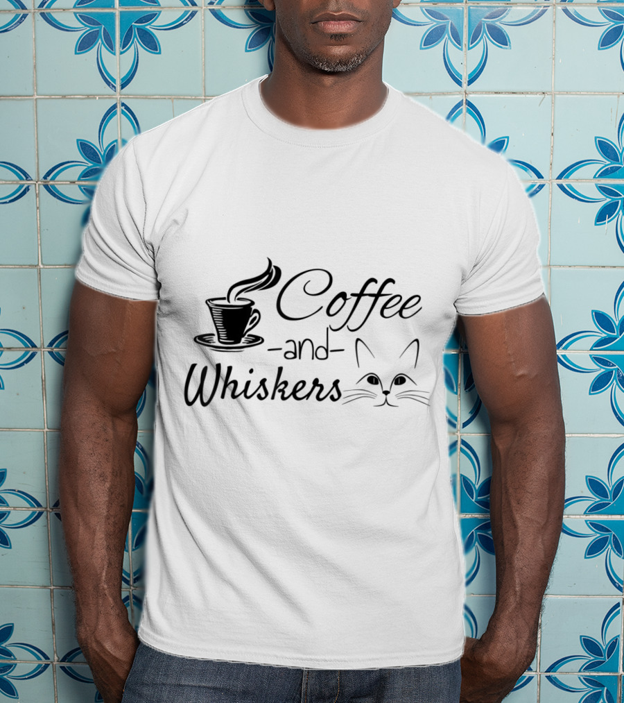 Coffee And Whiskers Cat Lovers Coffee Addict Feline Enthusiast T-Shirt