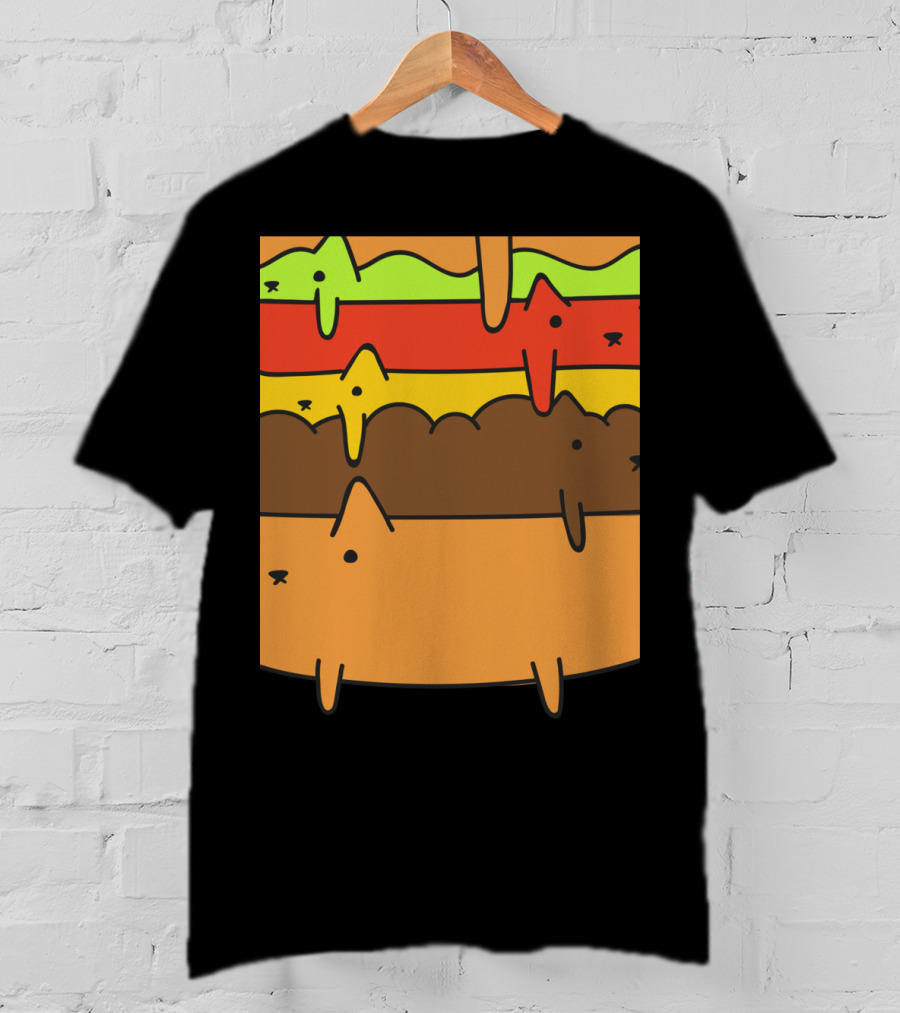 Cute Kawaii Cat Burger Layers Adorable Cheese Hamburger T-Shirt