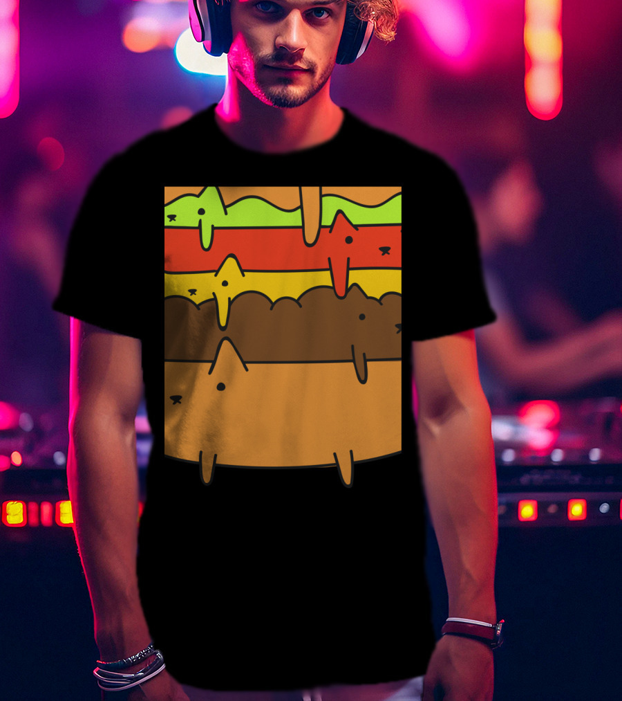 Cute Kawaii Cat Burger Layers Adorable Cheese Hamburger T-Shirt