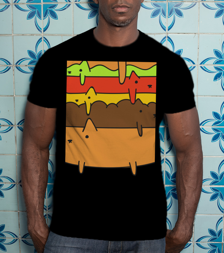 Cute Kawaii Cat Burger Layers Adorable Cheese Hamburger T-Shirt