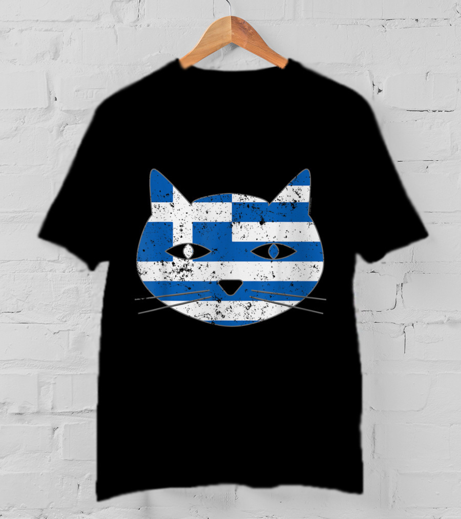 Greek Flag Cat Head Design For Cat Lovers T-Shirt