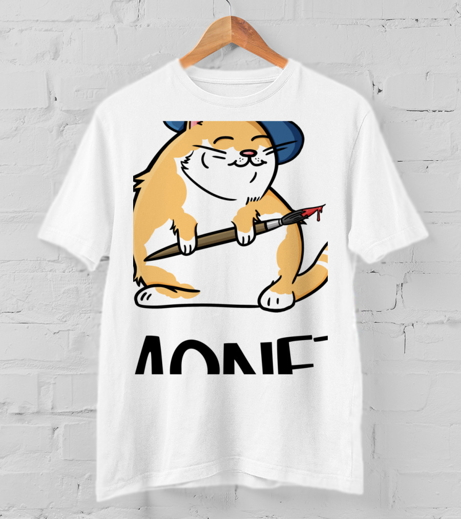 Funny Cat French Artist As Feline Claude Monet Parody With Paintbrush And Beret T-Shirt