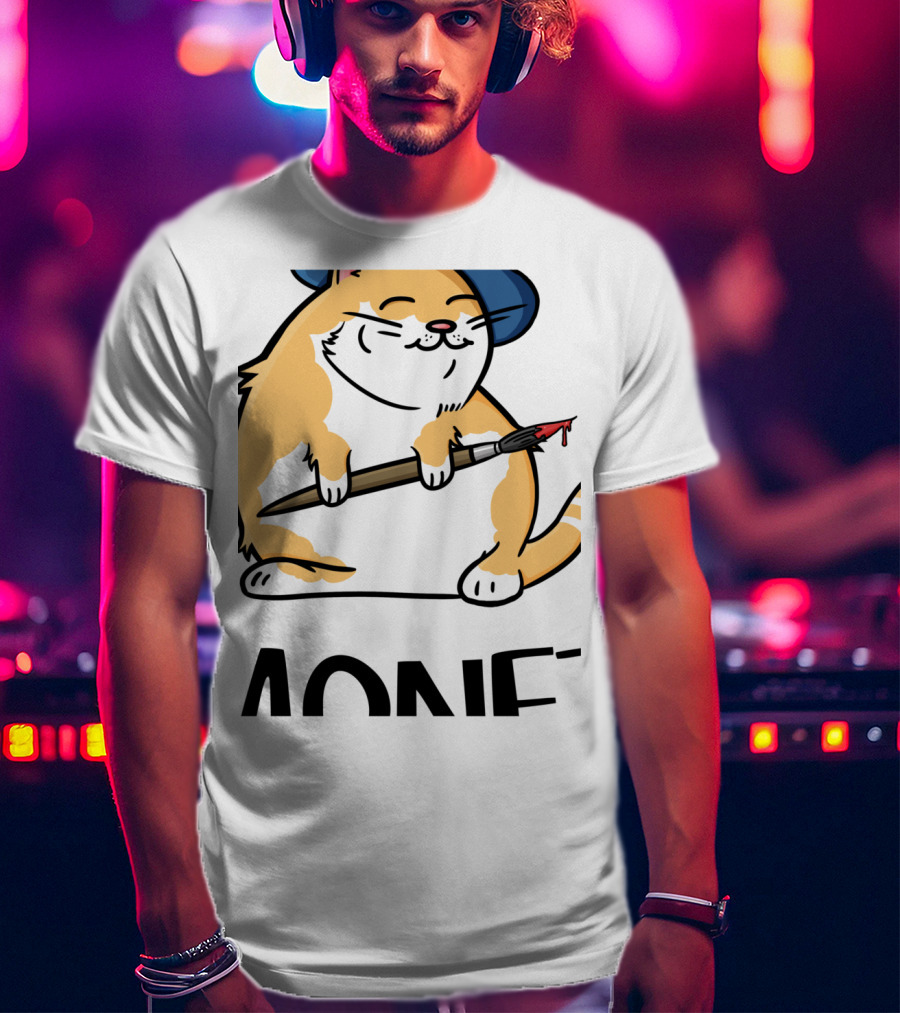 Funny Cat French Artist As Feline Claude Monet Parody With Paintbrush And Beret T-Shirt