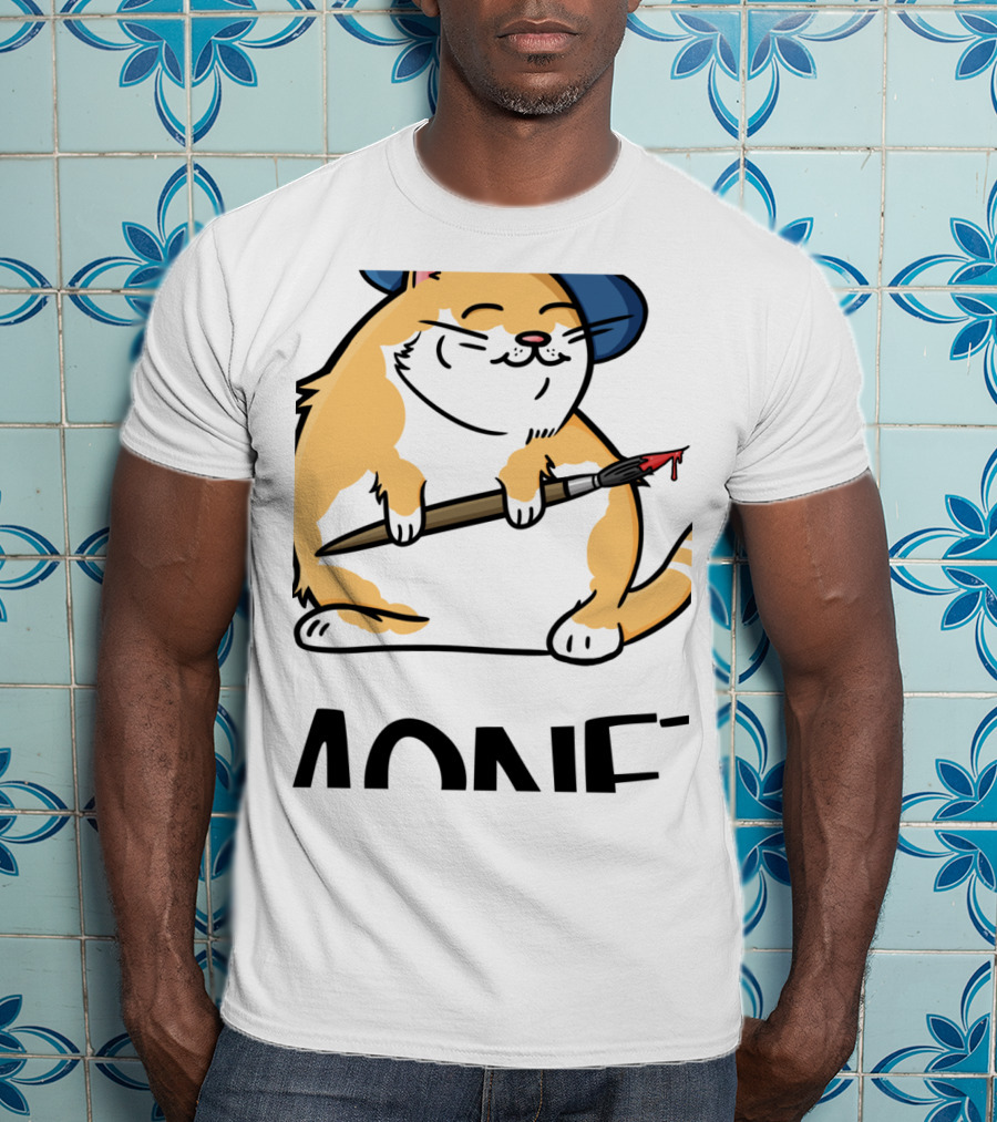 Funny Cat French Artist As Feline Claude Monet Parody With Paintbrush And Beret T-Shirt