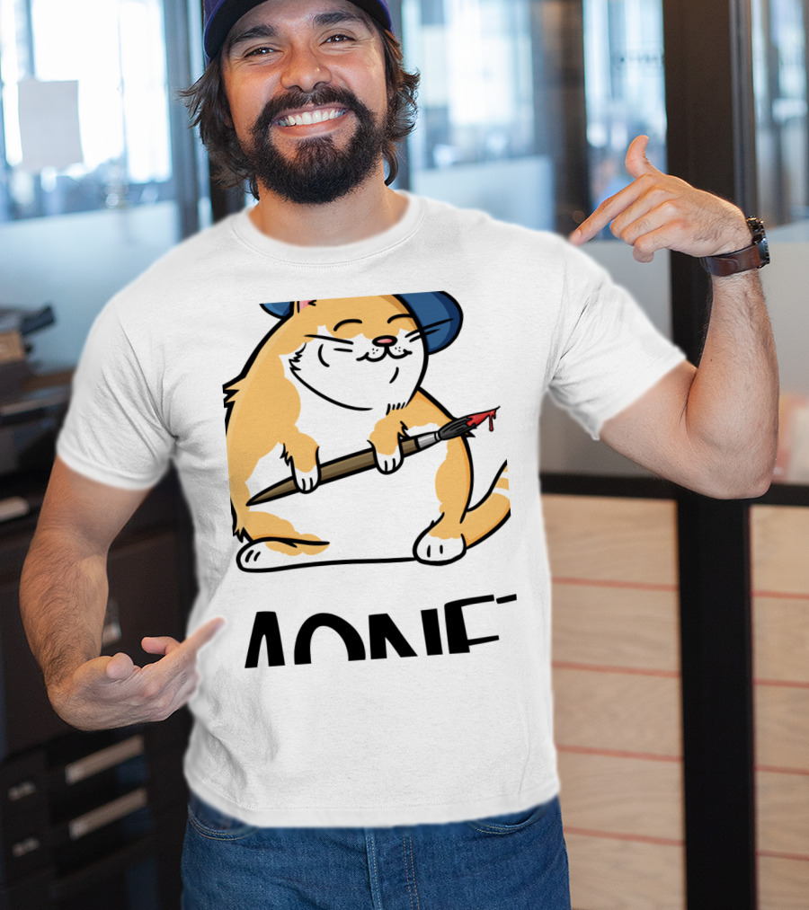 Funny Cat French Artist As Feline Claude Monet Parody With Paintbrush And Beret T-Shirt