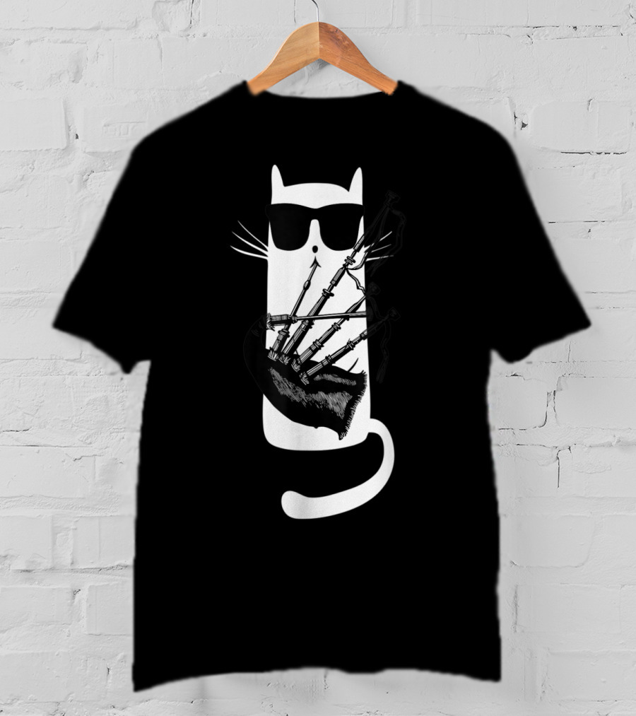 Cat In Sunglasses Playing Bagpipes T-Shirt