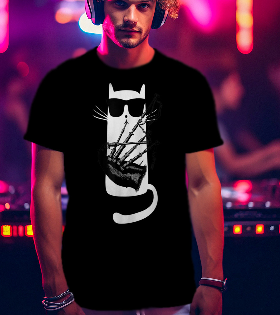 Cat In Sunglasses Playing Bagpipes T-Shirt