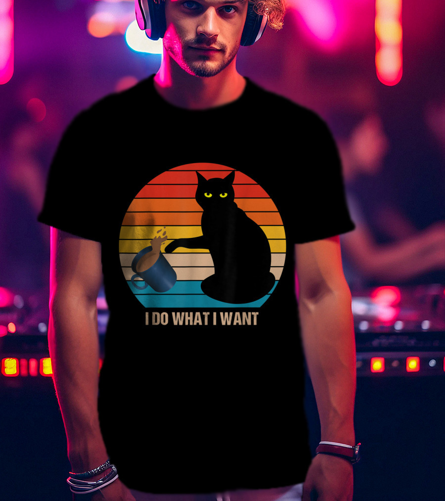 Funny Vintage Cat Do What I Want Cat Lover Retro Sunset T-Shirt