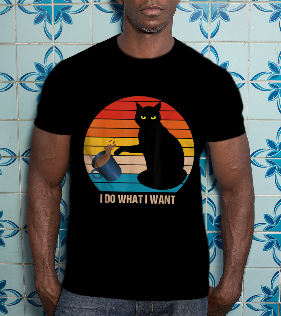 Funny Vintage Cat Do What I Want Cat Lover Retro Sunset T-Shirt