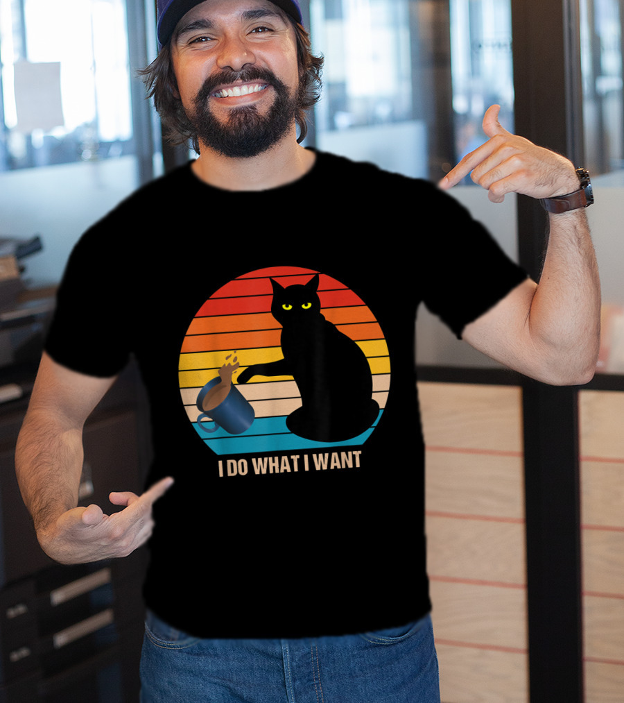 Funny Vintage Cat Do What I Want Cat Lover Retro Sunset T-Shirt
