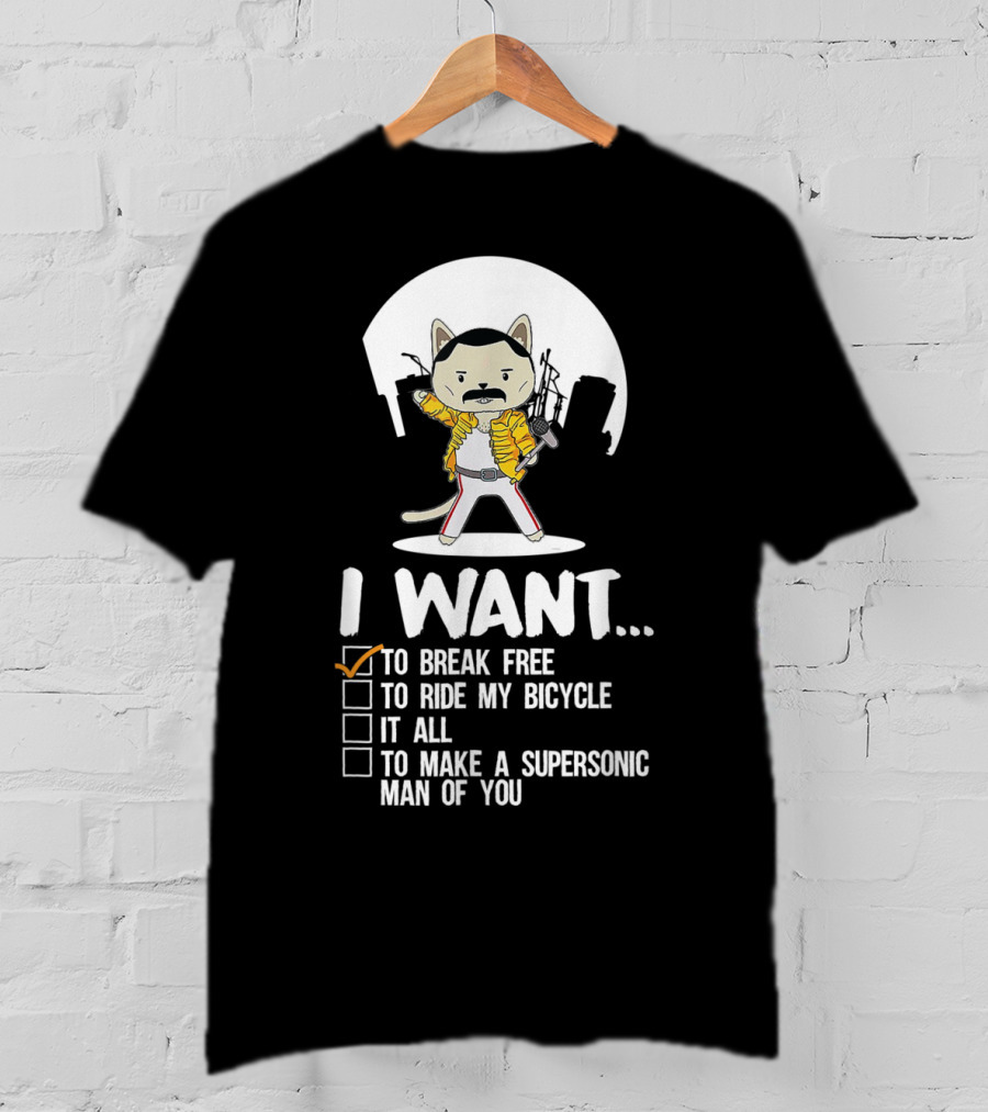 I Want To Break Free Funny Cat Costume Parody Iconic Rock Concept T-Shirt
